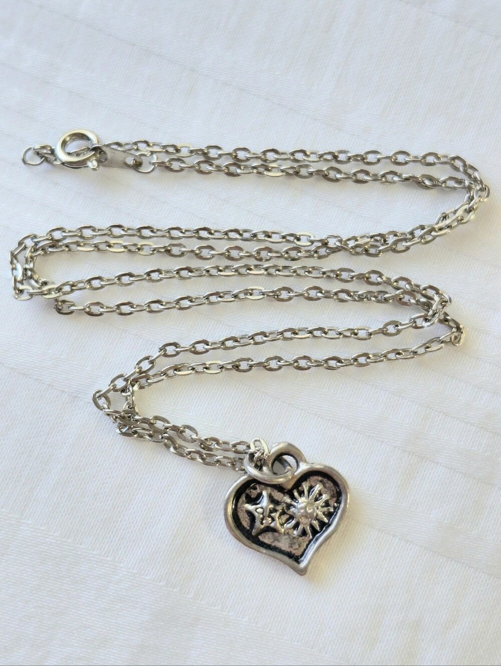 Silver Heart Carved Star Sun Necklace